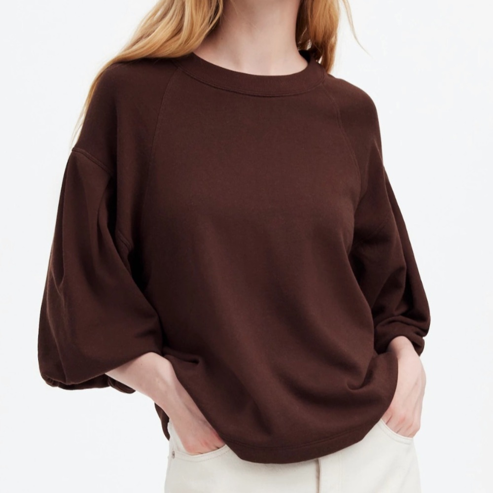 Madewell Puff-Sleeve Sweatshirt Tee in Dark Carob size XS NWT‎ NT335